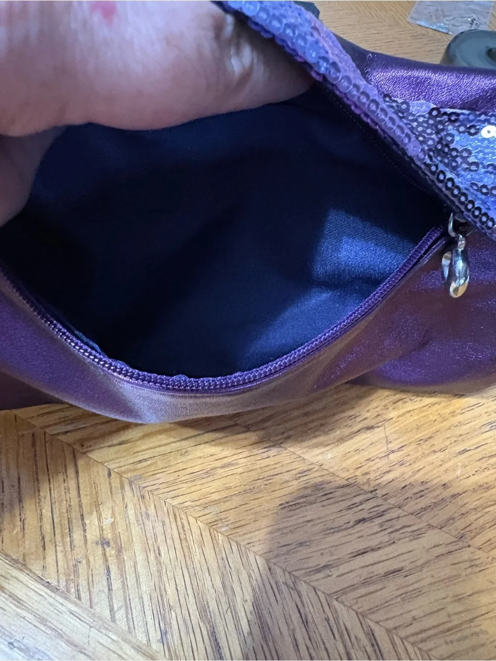 Avon “Step Into Sexy” Metallic Purple Sequin-Trim Wristlet Clutch